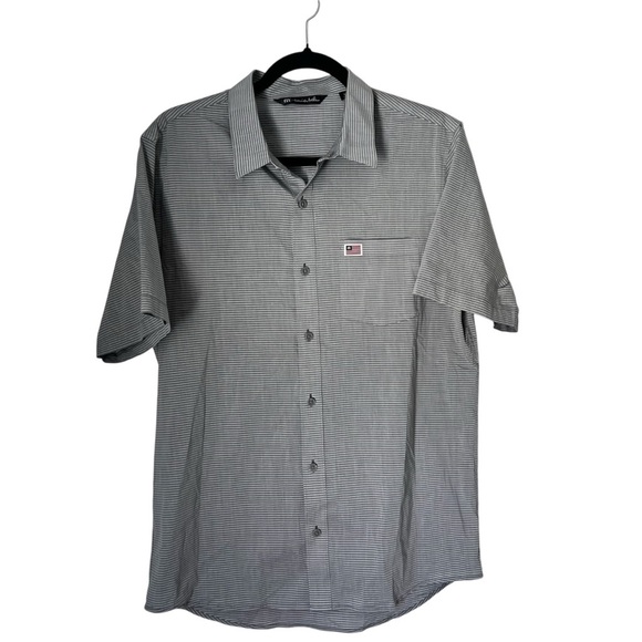 Travis Mathew Medium Button Up Shirt Gray White Stripe - Picture 1 of 8